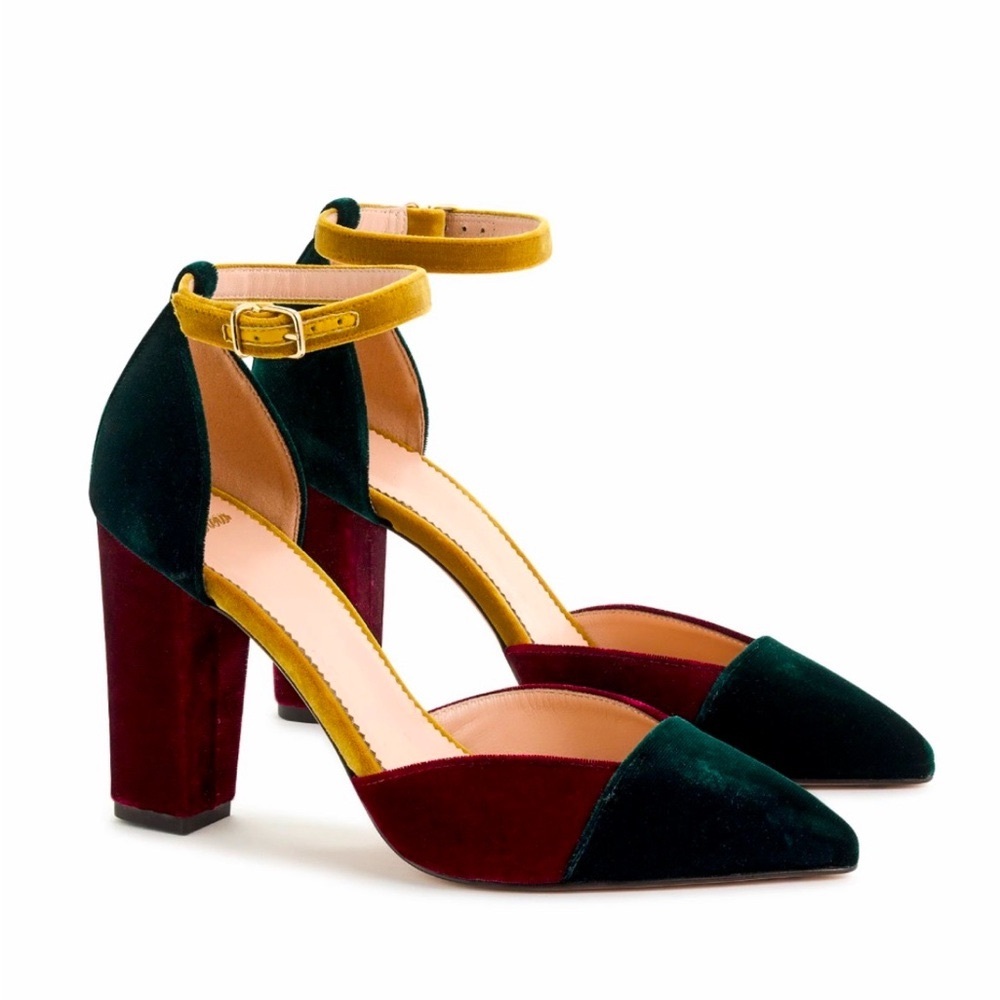 J. Crew Multicolor Colorblock Pointed Toe Block Heel Pump Comfortable Size 7